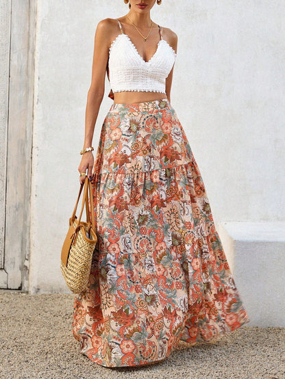 Kvinnors Boho Top och Maxi Rock Set Luftigt Tyg 7