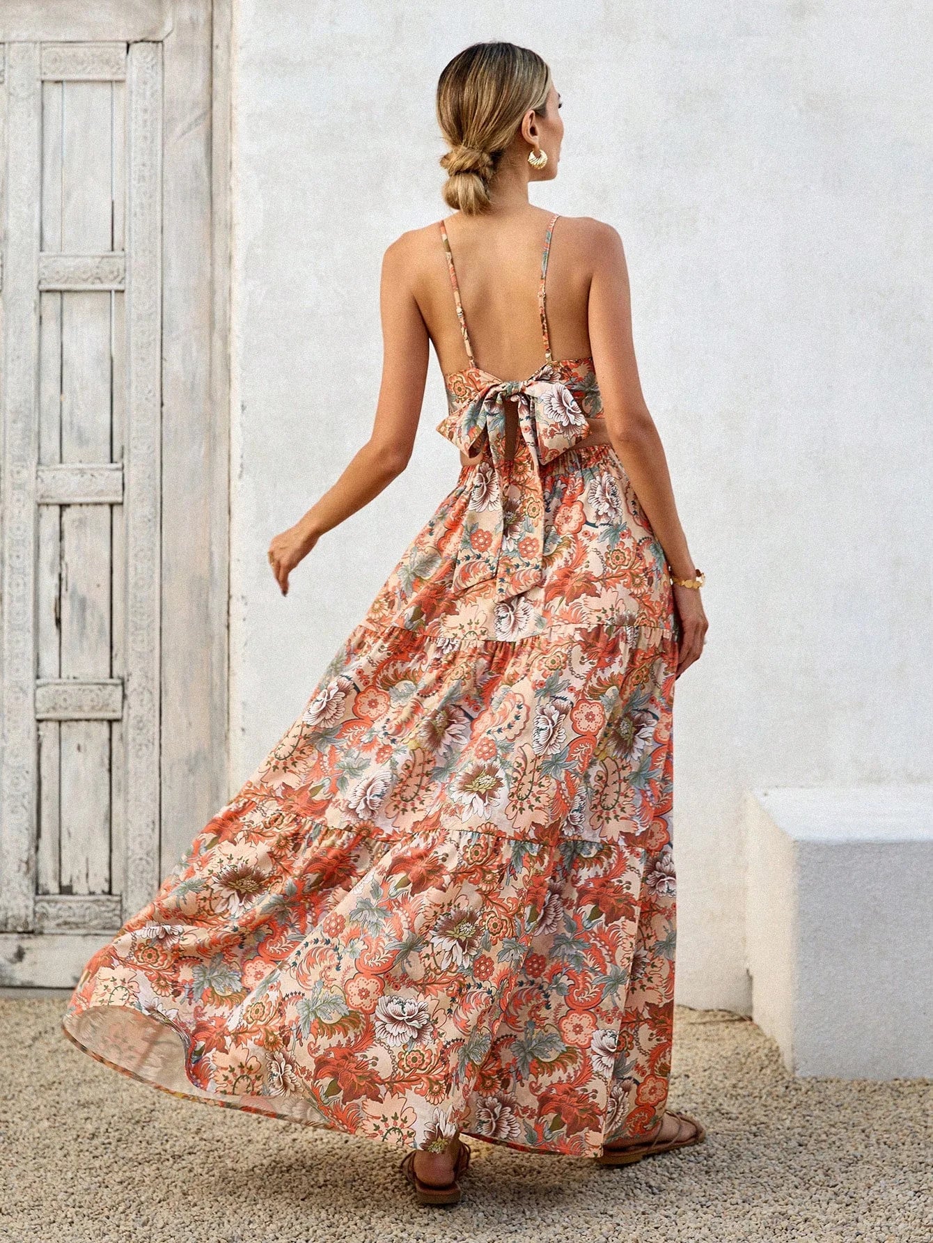 Kvinnors Boho Top och Maxi Rock Set Luftigt Tyg 2