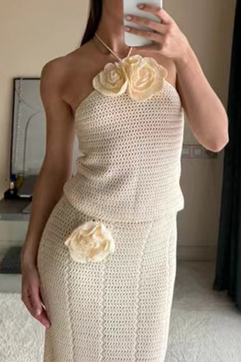 Kvinnors Aftonklänning Halterneck med Krokblommor och Ärmar Polyester-3