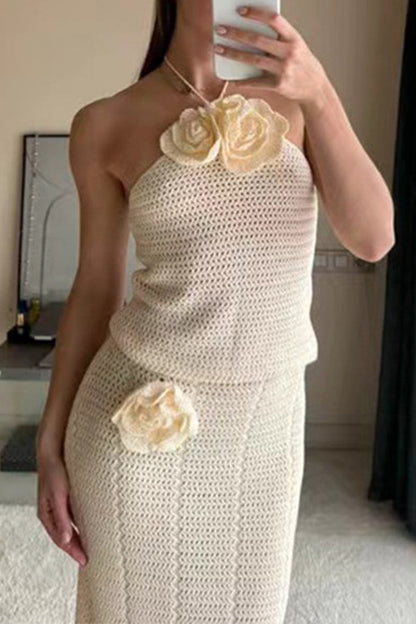 Kvinnors Aftonklänning Halterneck med Krokblommor och Ärmar Polyester-3