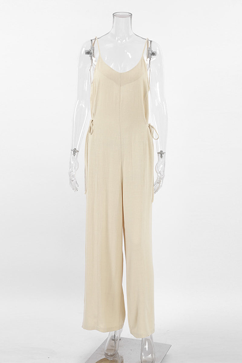 Dam Jumpsuit V-halslinje Justerbar Bomull Elegant Avslappnad-5