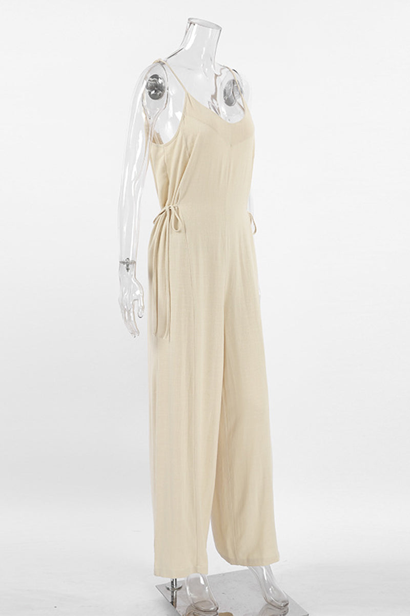 Dam Jumpsuit V-halslinje Justerbar Bomull Elegant Avslappnad-6