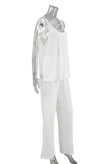 Tvådelat Set Dam Ärmlöst Cirkulär Halsringning Polyester-5