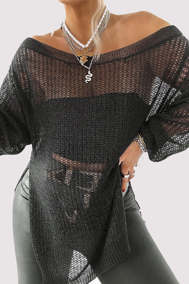 Kvinnors Axelfri Topp Utskuren Polyester-3