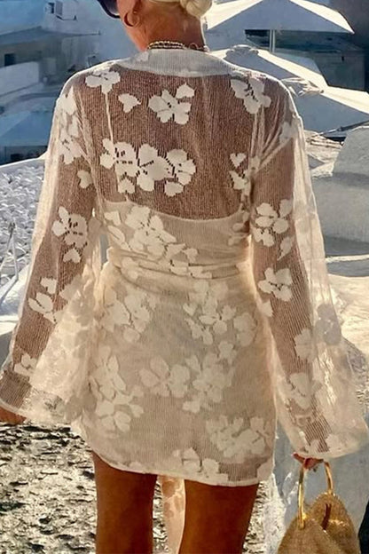 Baddräkt Dam Blommönster med Spetsiga Detaljer i Polyester och Elastan-4