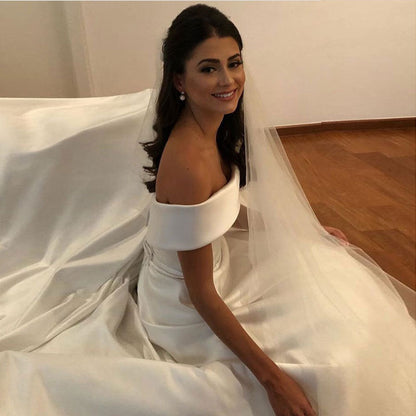 Kvinnor Bröllopsklänning Lång Ärmar Off-Shoulder Högkvalitativt Tyg-4