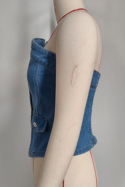 Kvinnors Axel-fri Topp med Knappar Högkvalitativ Bomull-6