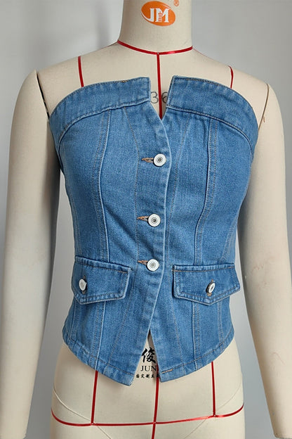 Kvinnors Axel-fri Topp med Knappar Högkvalitativ Bomull-5