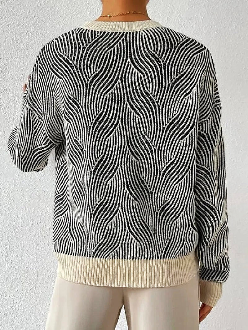 Kvinnors Tröja Avslappnad Abstrakt Mönster Högkvalitativt Tyg-3