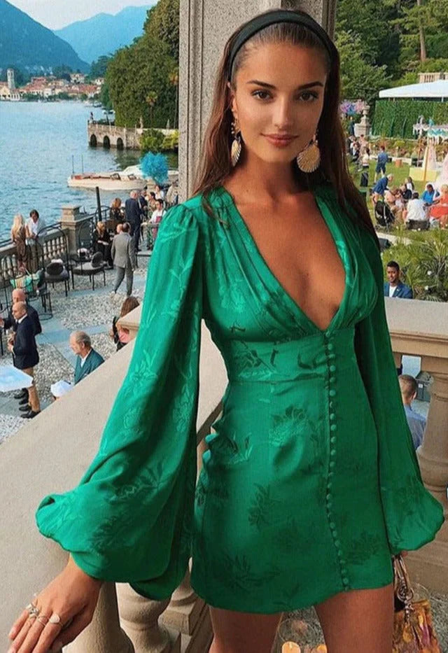 Kvinnors Miniklänning med Ballongärmar i Strukturerat Material-2