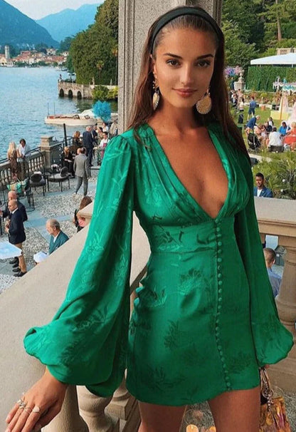 Kvinnors Miniklänning med Ballongärmar i Strukturerat Material-1