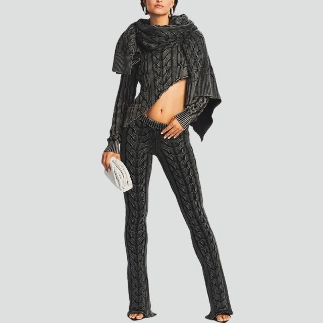 Dam Slagbyxor Hög Midja Kabelmönster Polyester-2