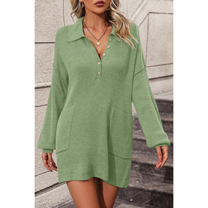 Variant image for Kvinnors Stickklänning Elegant Mjuk Blandning med Krage och Fickor-5