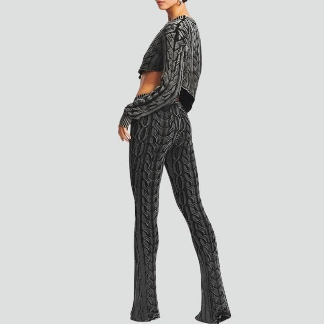 Dam Slagbyxor Hög Midja Kabelmönster Polyester-4