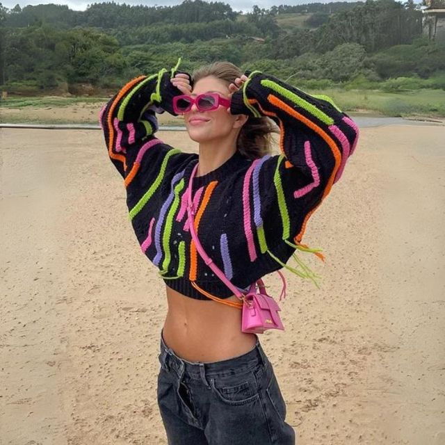 Dam Kort Kofta Randig Polyester Elastaan-3