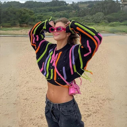 Dam Kort Kofta Randig Polyester Elastaan-3