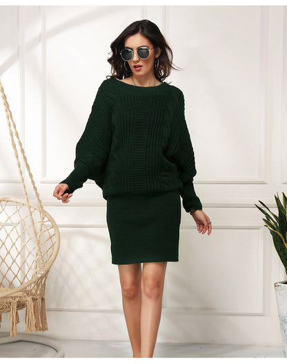 Dam Långklänning Löst Snitt med Fladdermusärmar i Mjuk Akryl-4