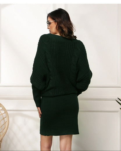 Dam Långklänning Löst Snitt med Fladdermusärmar i Mjuk Akryl-5