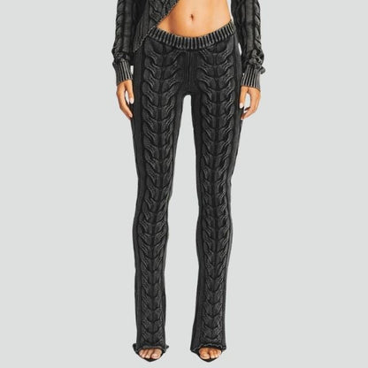 Dam Slagbyxor Hög Midja Kabelmönster Polyester-5