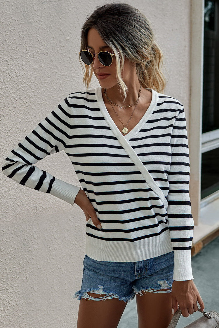 V-ringad Stickad Dam Tröja i Mjuk Nylon – Perfekt för Vardag och Fest 4