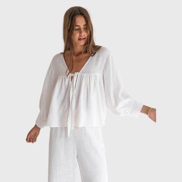 Variant image for Dam Tvådelad Uppsättning Långärmad V-ringning Organiskt Linne-21