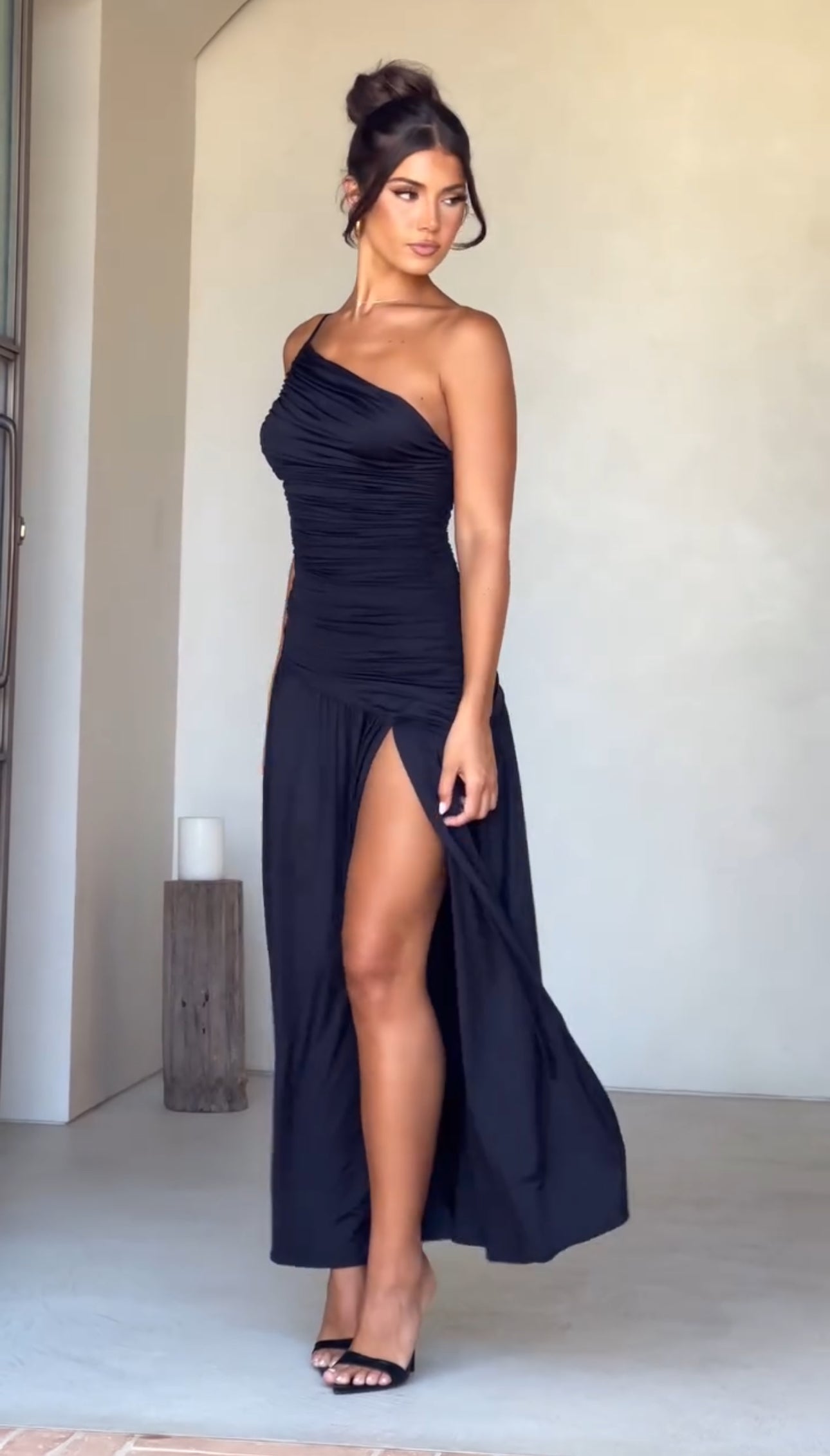 Kvinnors En-Axelklänning Lång Polyesterblandning med Sidospår 5