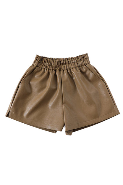 Dam Shorts Elastisk Midja Syntetiskt Läder Fickor-6