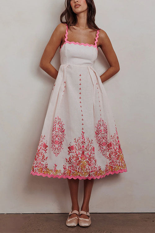 Variant image for Kvinna Midi Klänning Blommönster Ric-Rac Detaljer Bomull Polyester-1