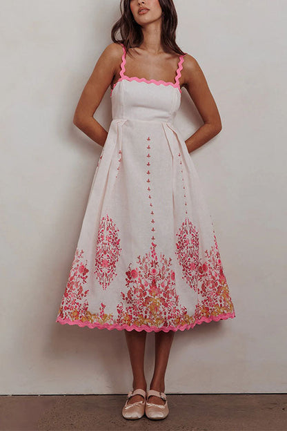 Variant image for Kvinna Midi Klänning Blommönster Ric-Rac Detaljer Bomull Polyester-1