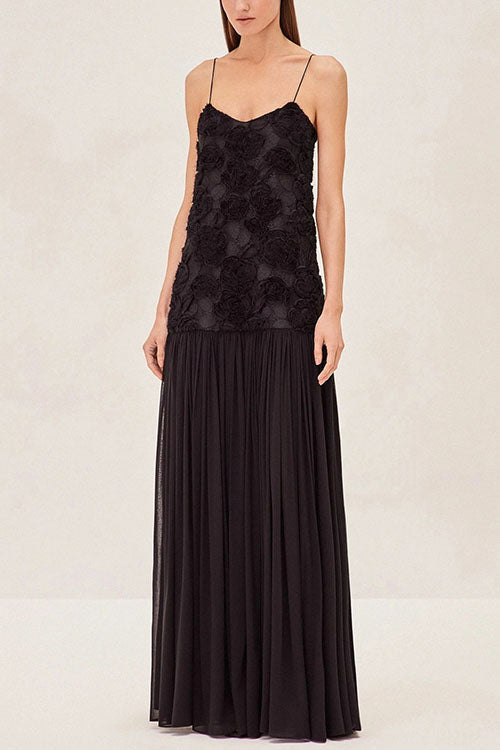 Variant image for Dam Maxiklänning Blommig Applikation Spaghetti Band Bomull Polyester-4