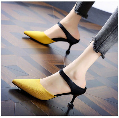 Stiletto Sandaler Dam med Hög Klack och Stickad Design – Syntetisk Material i Flera Färger 4