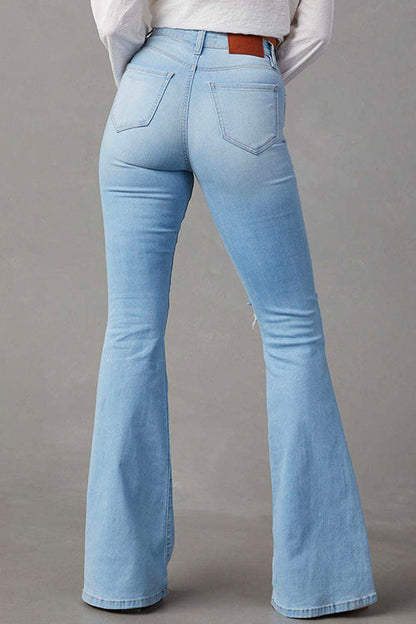 Snygga Byxor Dam Rippade Jeans Bell Bottoms Bomullsblandning-5