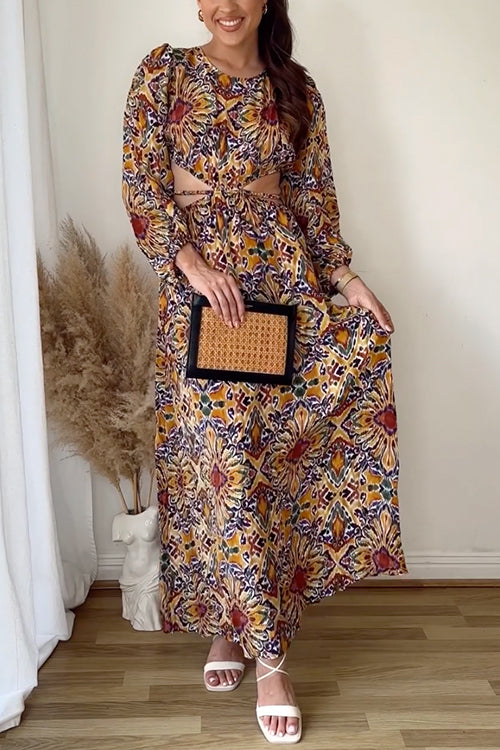 Maxiklänning Dam Puffärmar Ryggfri Tryckt Bomull Polyester-1