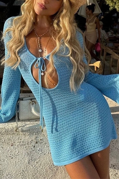 Variant image for Kvinnors Miniklänning V-ringning Utskuren Virkning Bomull Polyester-4