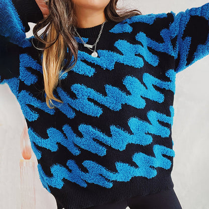 Dam Stickad Tröja Avslappnad Akryl-Bomull med Långa Ärmar-4