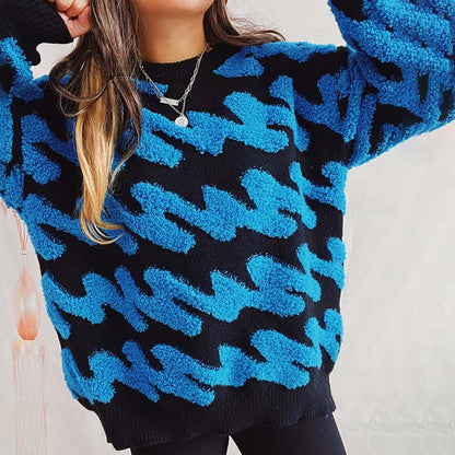 Dam Stickad Tröja Avslappnad Akryl-Bomull med Långa Ärmar-3