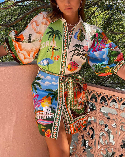 Dam Sommarklänning Vintage Stil i Polyester-1