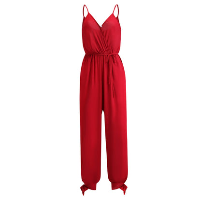 Dam Jumpsuit Djup V-ringning Bakfri Capri Bomull Polyester-4