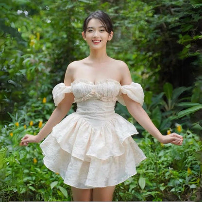 Kvinna Mini Klänning Puffärmar Spets-2