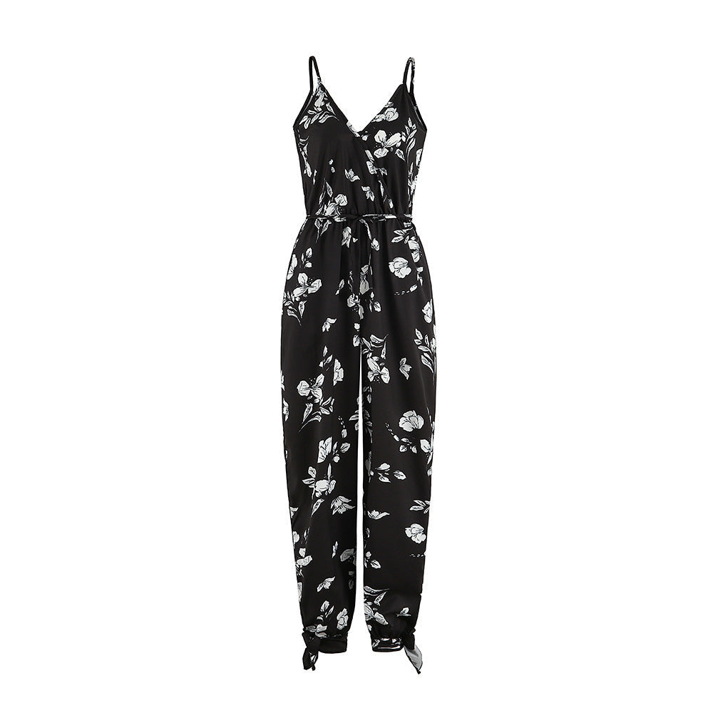 Dam Jumpsuit Djup V-ringning Bakfri Capri Bomull Polyester-2