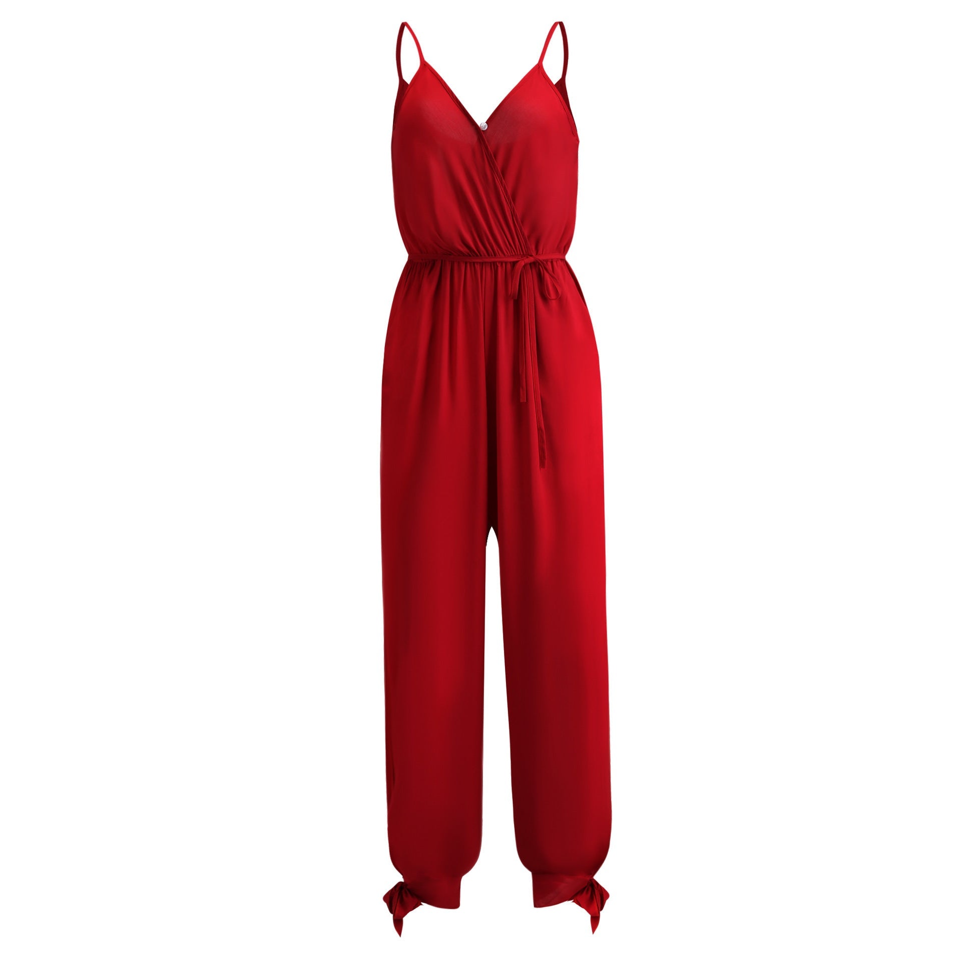 Dam Jumpsuit Djup V-ringning Bakfri Capri Bomull Polyester-6