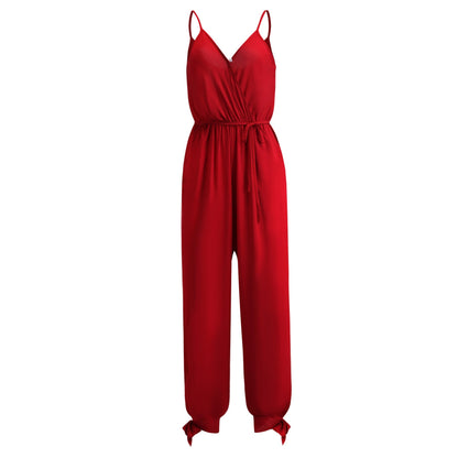 Variant image for Dam Jumpsuit Djup V-ringning Bakfri Capri Bomull Polyester-15