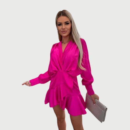 Variant image for Kvinnors Miniklänning Långa Ärmar Mjuk Tyg Rufsad Nederkant-18