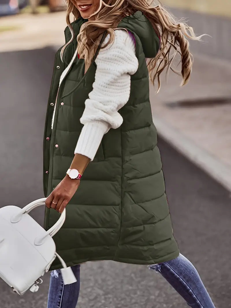 Kvinnors Ärmlös Jacka Med Huvud Högkvalitativ Isolerande Textil-4