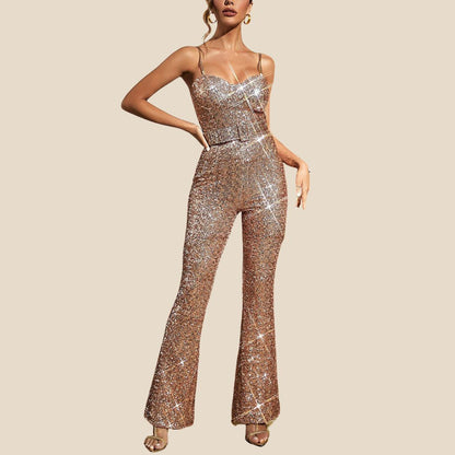 Dam Jumpsuit Spaghetti Bandage med Bälte Polyester Elastan-2