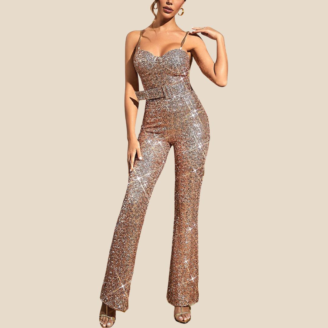 Dam Jumpsuit Spaghetti Bandage med Bälte Polyester Elastan-3