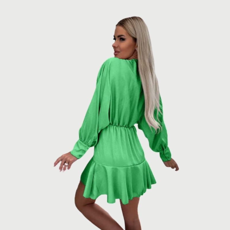 Kvinnors Miniklänning Långa Ärmar Mjuk Tyg Rufsad Nederkant-2