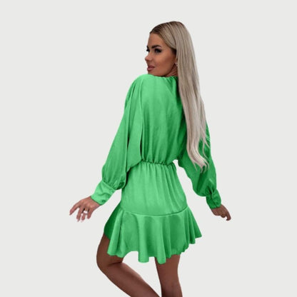 Kvinnors Miniklänning Långa Ärmar Mjuk Tyg Rufsad Nederkant-2