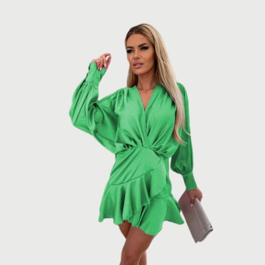 Kvinnors Miniklänning Långa Ärmar Mjuk Tyg Rufsad Nederkant-1