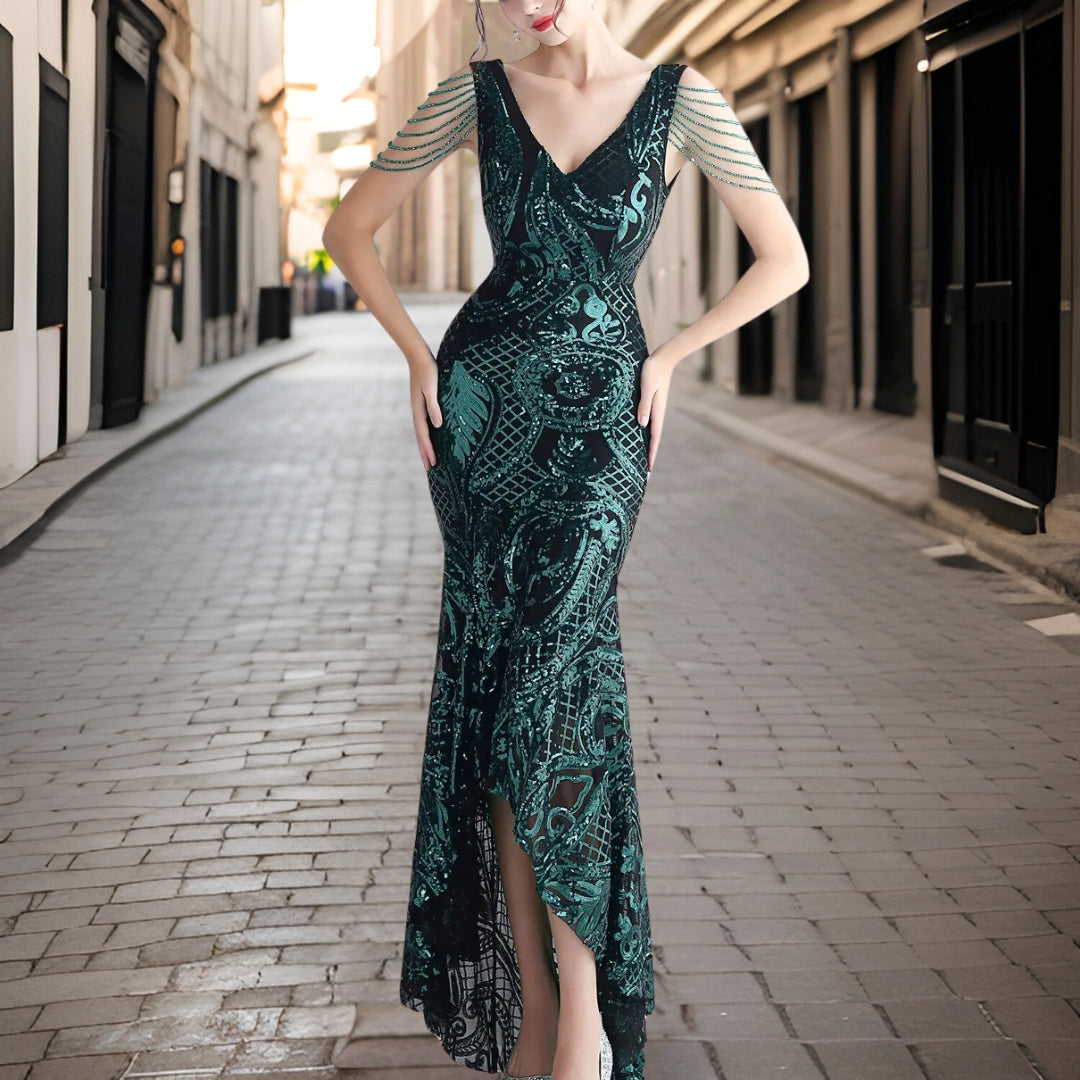 Dam Aftonklänning Lång Elegant Polyester Mönstrad-3